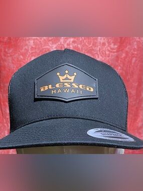 Blessed Hawaii Snapback Trucker Hat Black Gold Logo